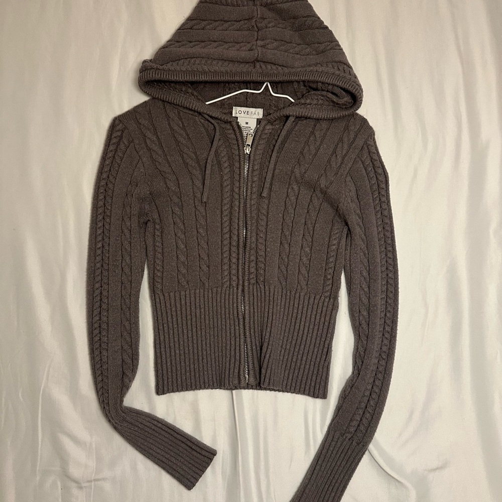 Love, Fire Chocolate Cable Knit Hoodie Cardigan